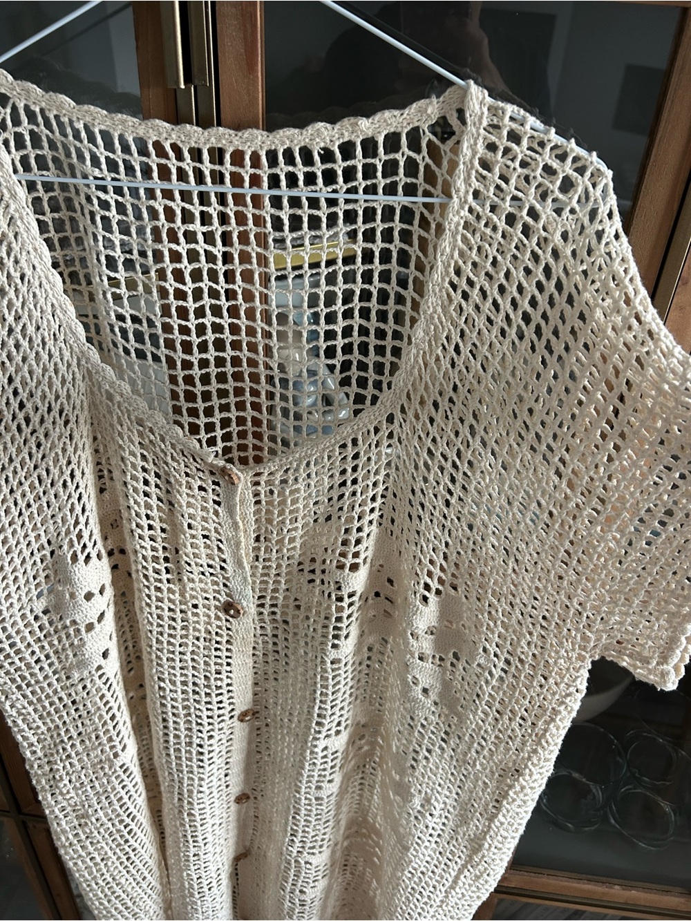 Vintage 100% Cotton Crochet Button-Front Cover-Up Bikini Swimsuit - Picture 5 of 9